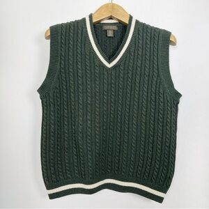Rorie Whelan Men’s Green 100% Cotton V-Neck‎ Cable Knit Sweater Vest Size Medium